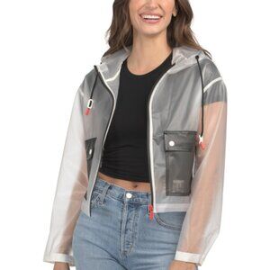 HUNTER Matte Transparent Cropped Hood Clear Rain Hoody Jacket Large 12 14 NWT